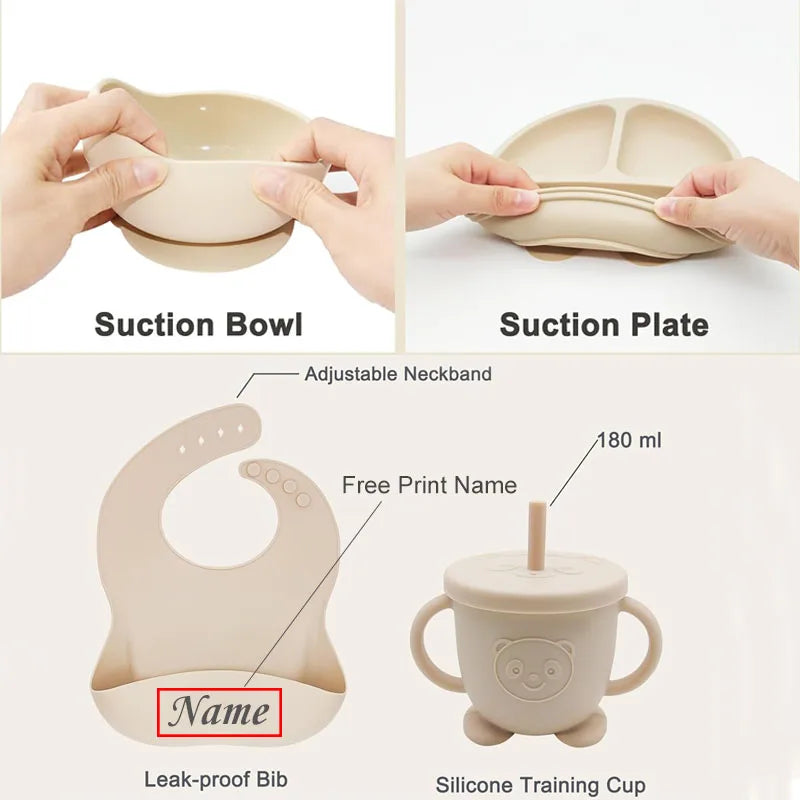 MiniMonogram™ Personalised Kids Feeding Set – Safe Silicone Baby Tableware & Newborn Gift