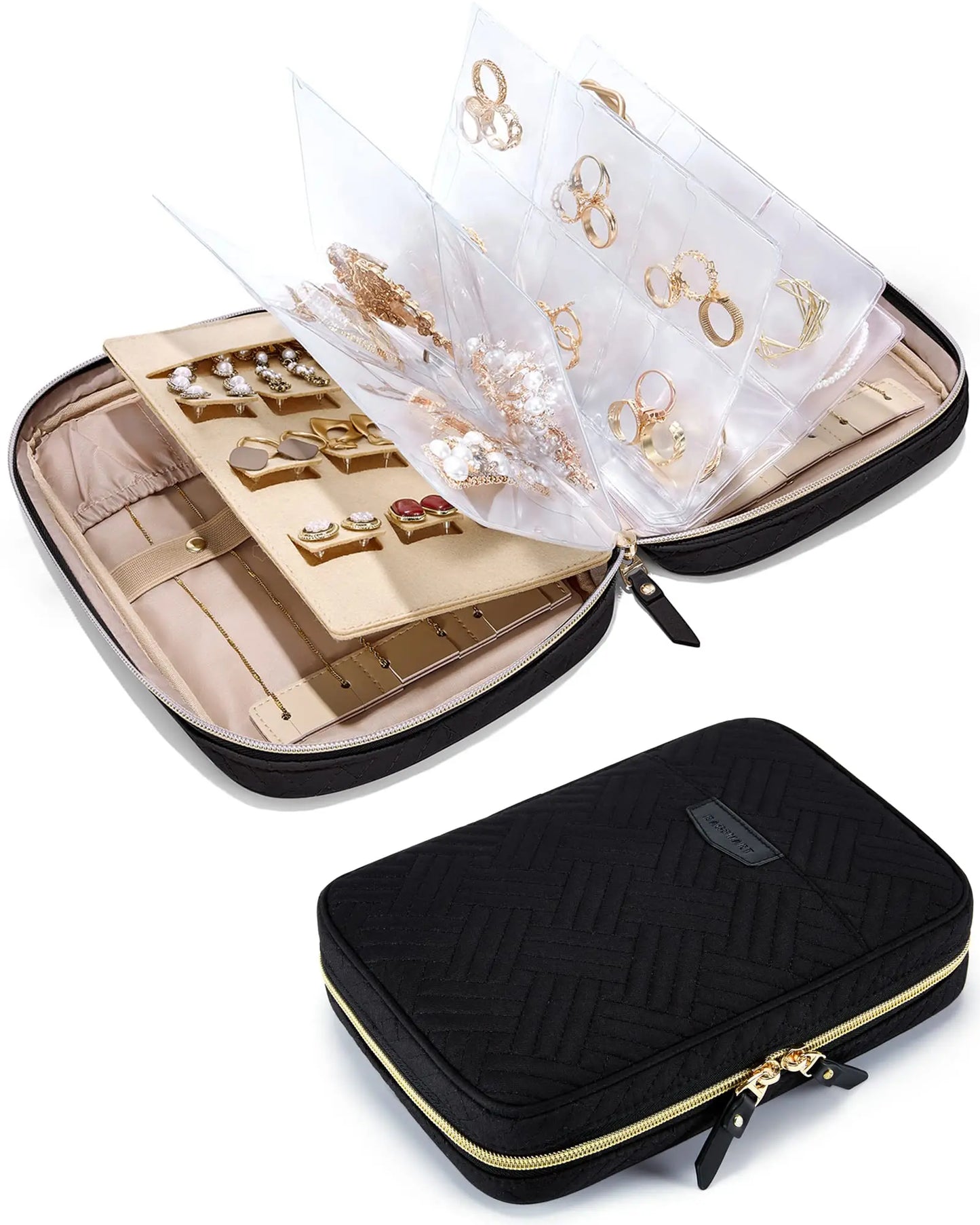 ClearGlam Book – Transparent Jewellery Travel Organiser with Zipper Bags