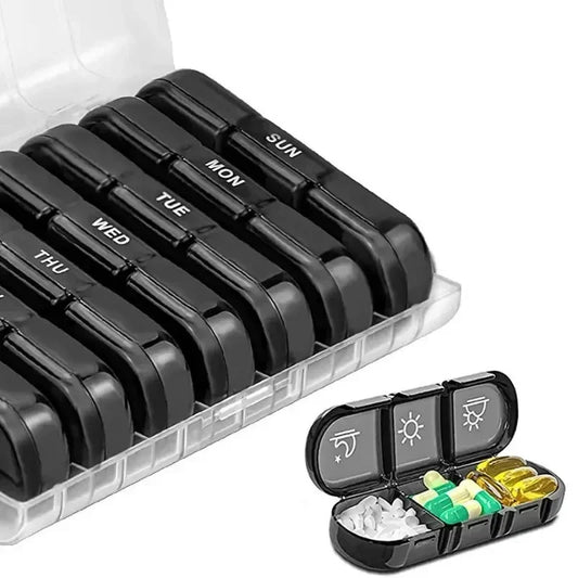 HealthMate™ Portable Pill Box – Daily 3-Time 7-Day Medicine & Supplement Organizer