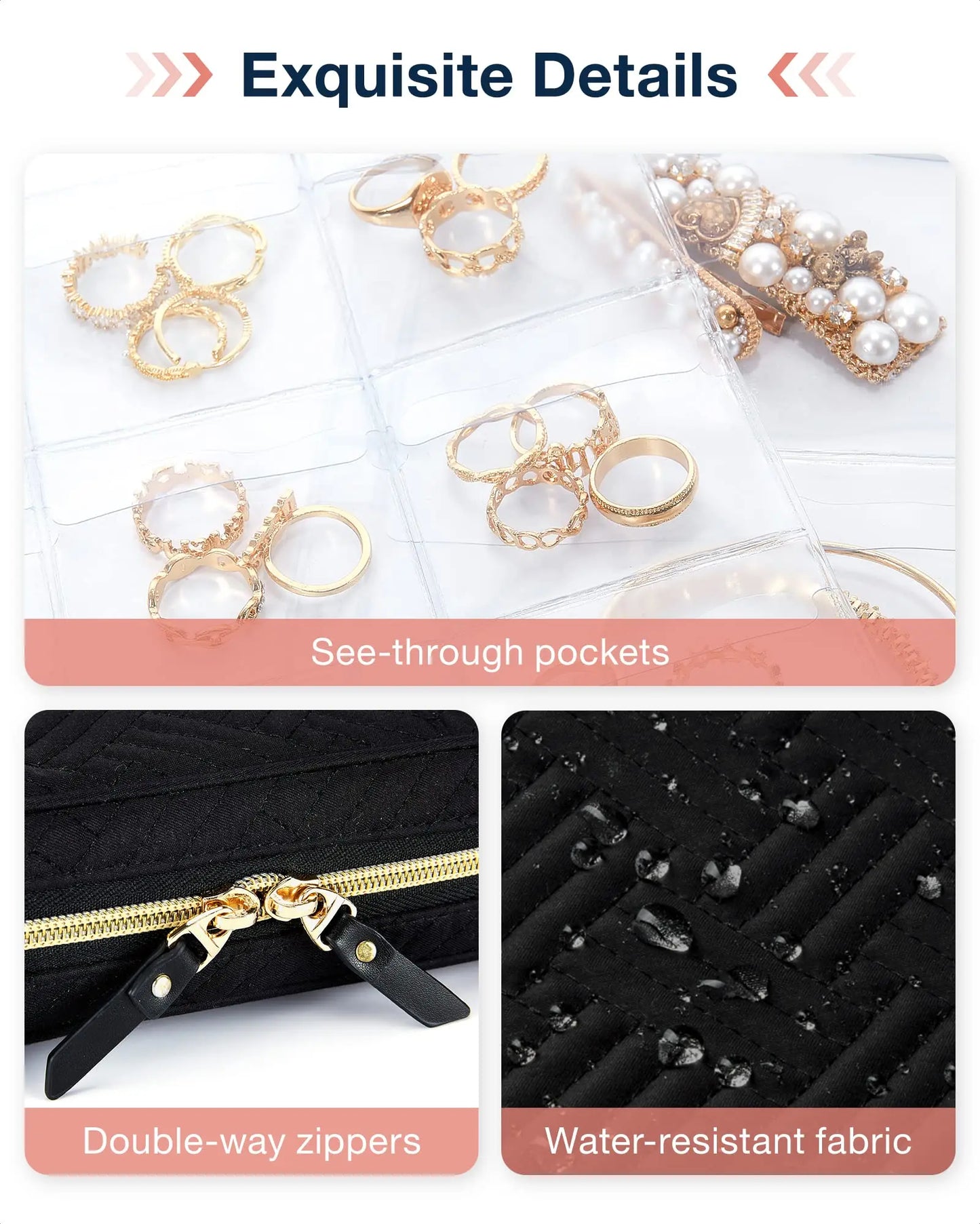 ClearGlam Book – Transparent Jewellery Travel Organiser with Zipper Bags
