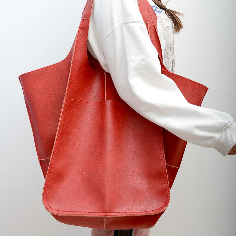 VinTote™ Retro Handmade Women’s Tote – Spacious Solid Colour Shoulder Bag with Zip & Multifunction Handbag