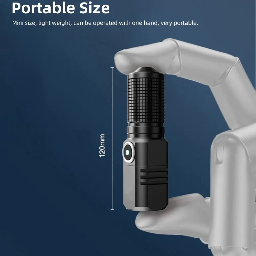 BrightCore Mini Torch – USB-C Rechargeable XHP50 LED Flashlight 1500lm