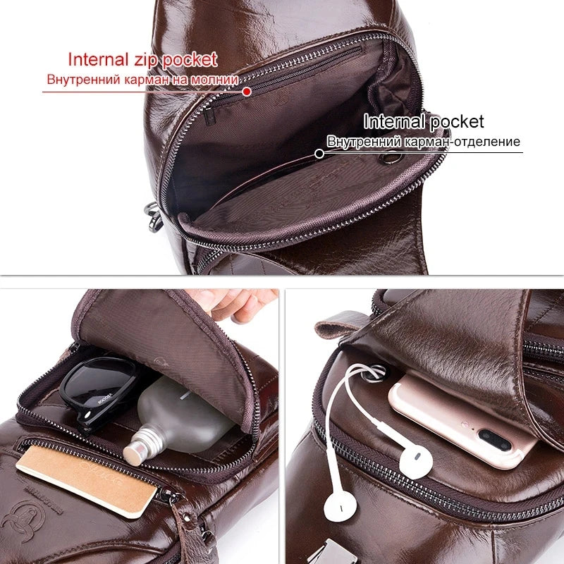 CityElite™ Men’s Genuine Leather Sling Bag – Fashionable Crossbody with Spacious Storage