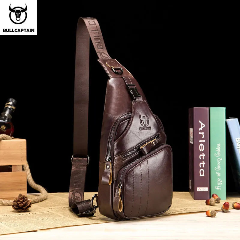 CityElite™ Men’s Genuine Leather Sling Bag – Fashionable Crossbody with Spacious Storage