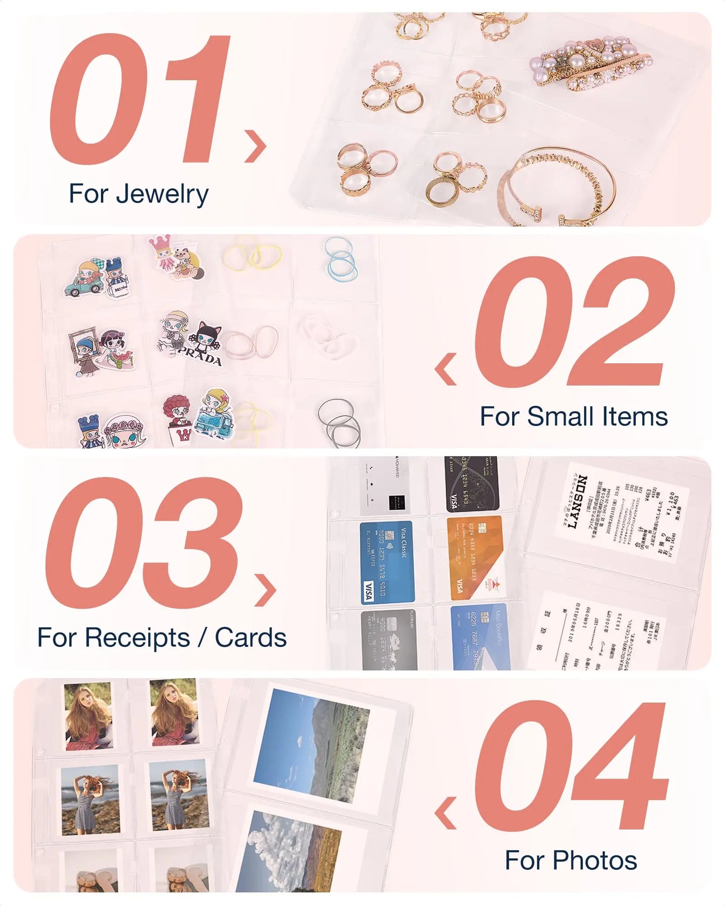 ClearGlam Book – Transparent Jewellery Travel Organiser with Zipper Bags
