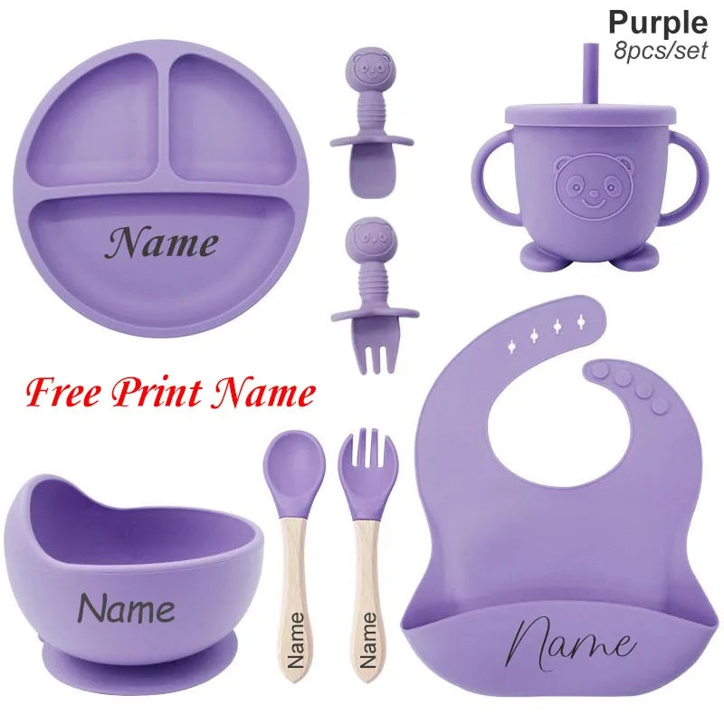 MiniMonogram™ Personalised Kids Feeding Set – Safe Silicone Baby Tableware & Newborn Gift