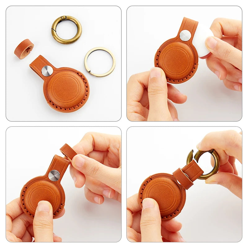 LeatherLink™ Genuine Leather AirTag Keychain – Protective Case & Key Ring Holder for Apple AirTag