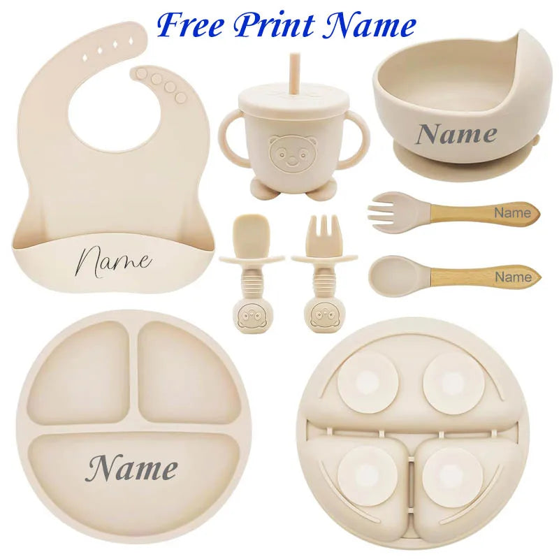 MiniMonogram™ Personalised Kids Feeding Set – Safe Silicone Baby Tableware & Newborn Gift