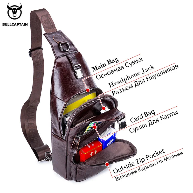 CityElite™ Men’s Genuine Leather Sling Bag – Fashionable Crossbody with Spacious Storage
