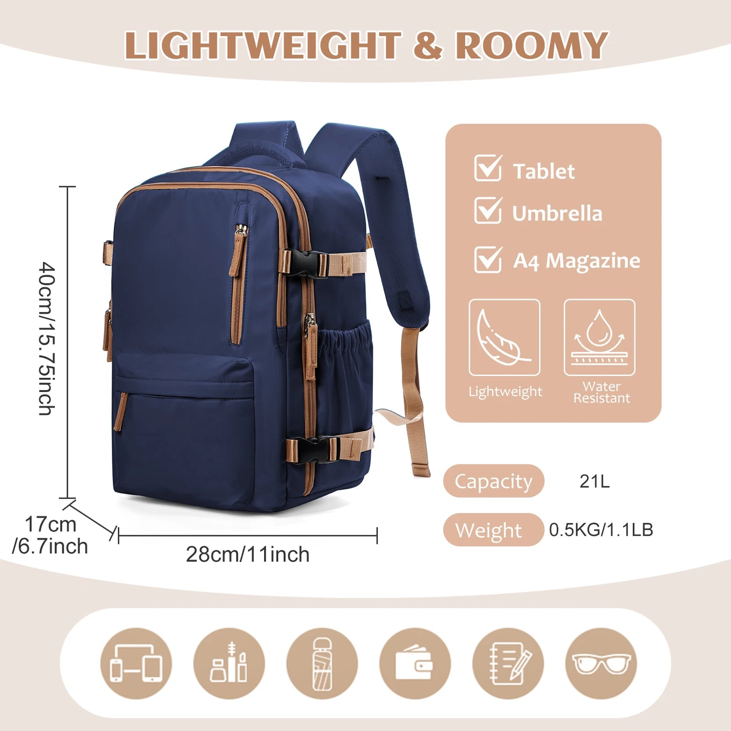 FlightMate 40x30x20 Travel Backpack – Hand Luggage with 15.6” Laptop Compartment