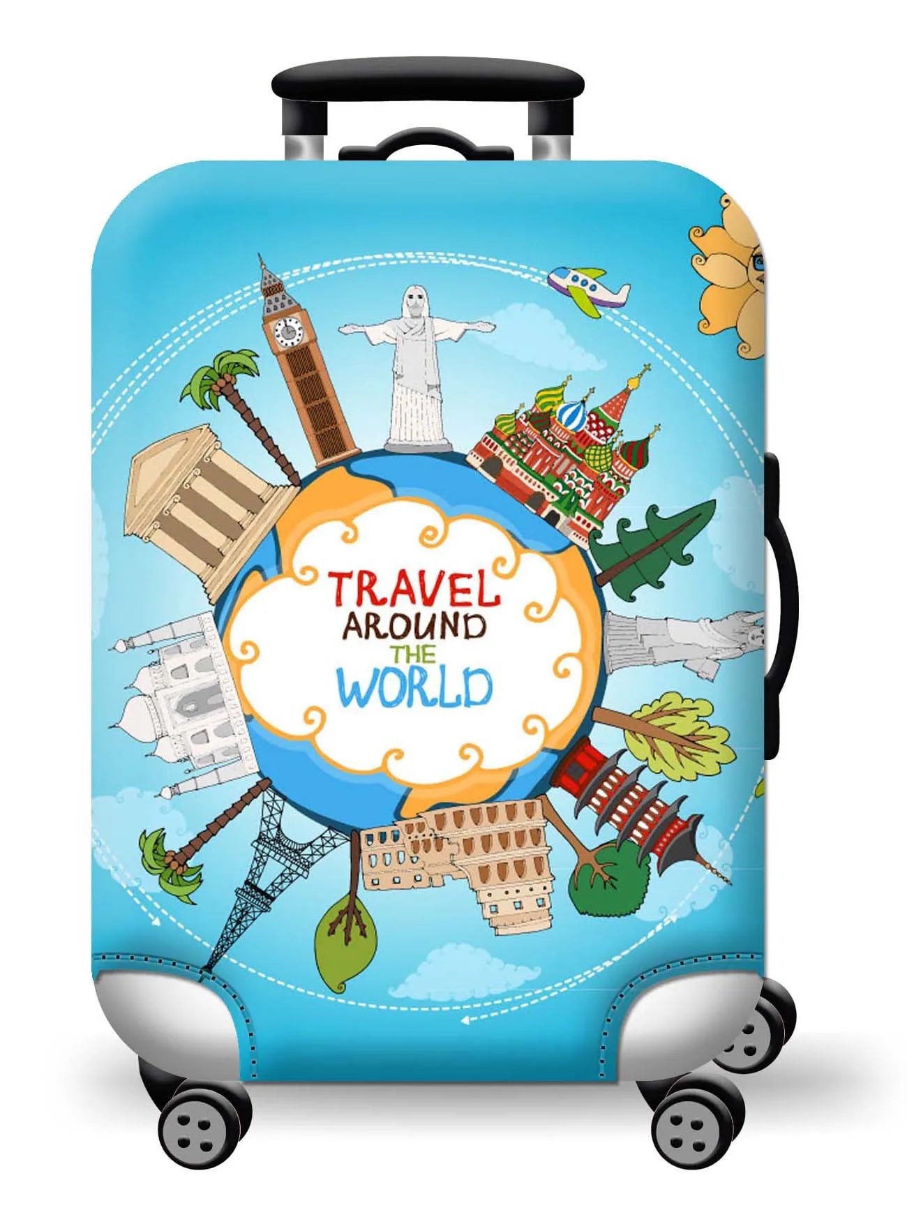 GlobeTrotter™ Elastic World Map Luggage Cover – Thick Zippered Suitcase Protector for 18–32" Bags