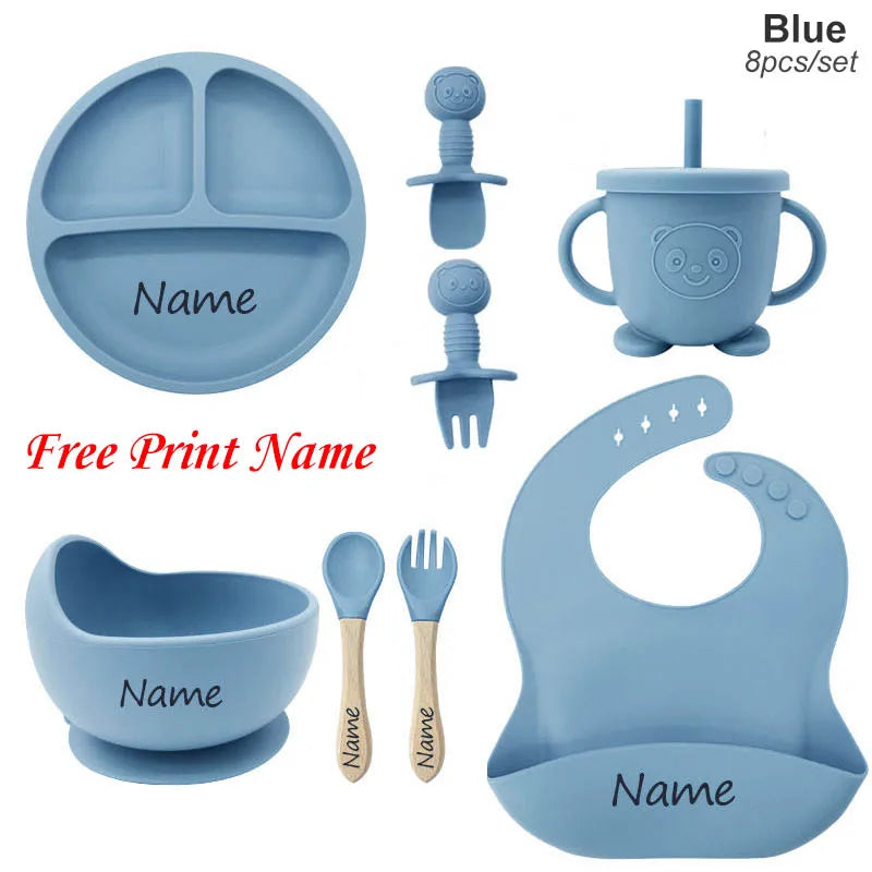 MiniMonogram™ Personalised Kids Feeding Set – Safe Silicone Baby Tableware & Newborn Gift