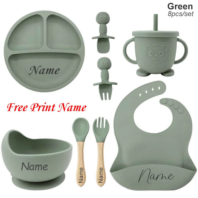 MiniMonogram™ Personalised Kids Feeding Set – Safe Silicone Baby Tableware & Newborn Gift