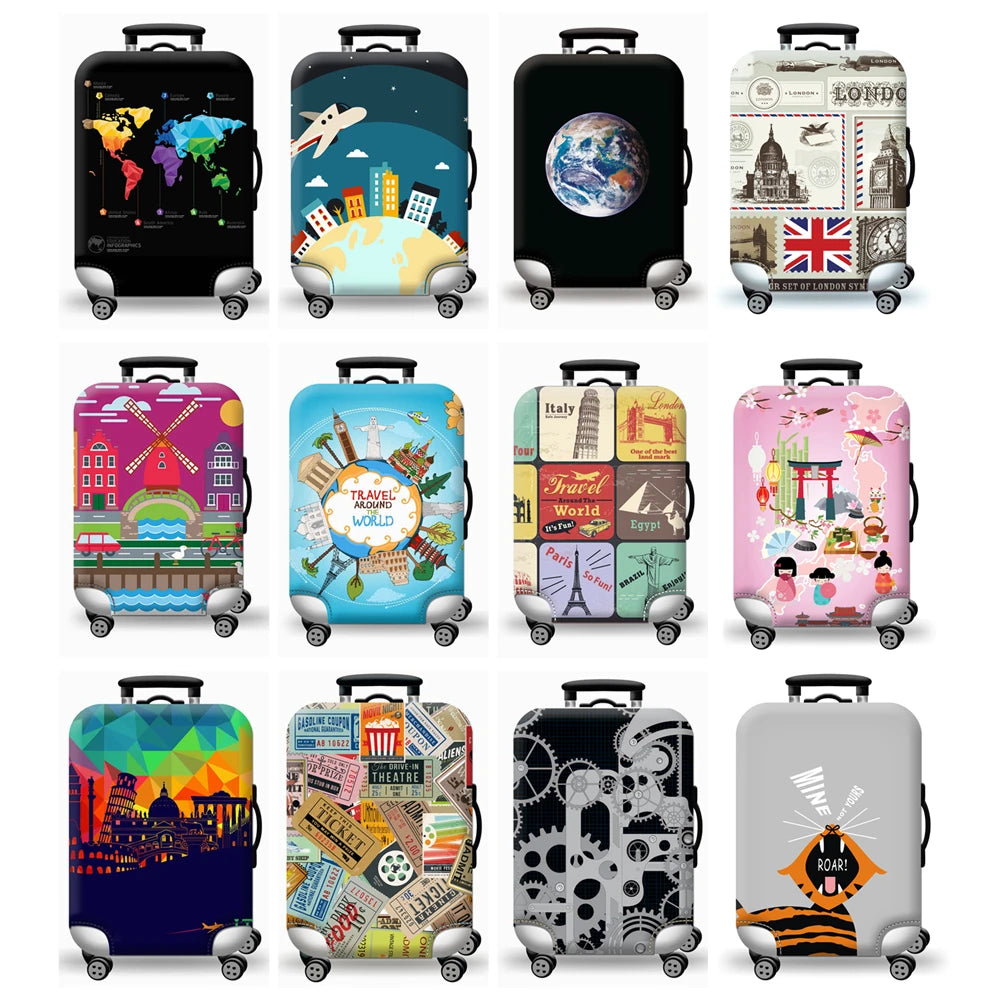 GlobeTrotter™ Elastic World Map Luggage Cover – Thick Zippered Suitcase Protector for 18–32" Bags