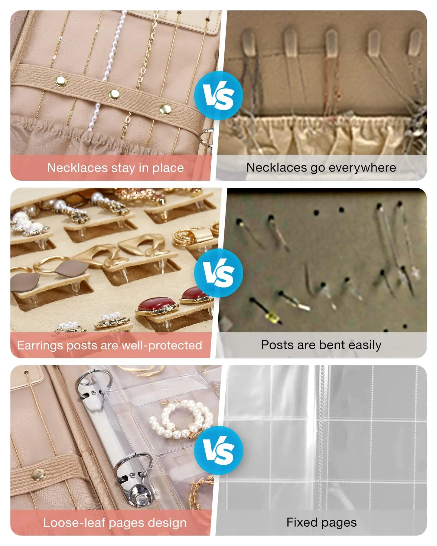 ClearGlam Book – Transparent Jewellery Travel Organiser with Zipper Bags