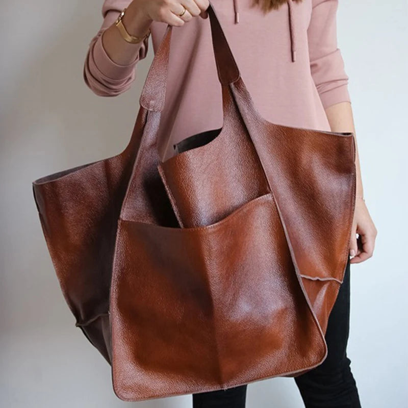 VinTote™ Retro Handmade Women’s Tote – Spacious Solid Colour Shoulder Bag with Zip & Multifunction Handbag
