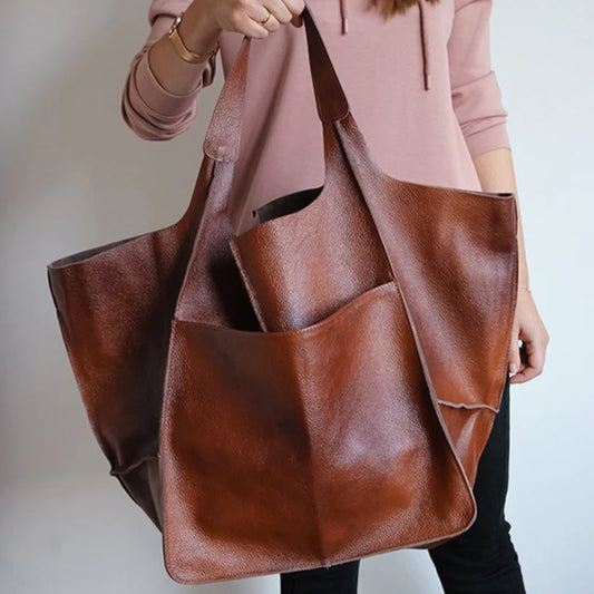 VinTote™ Retro Handmade Women’s Tote – Spacious Solid Colour Shoulder Bag with Zip & Multifunction Handbag