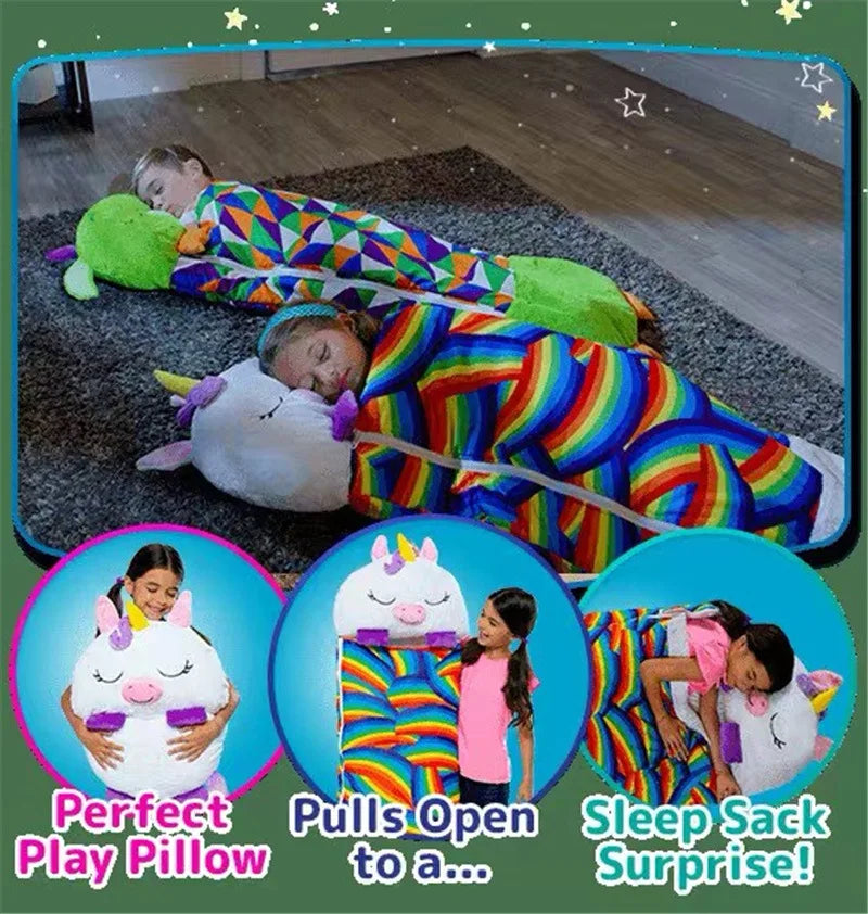 DreamPals Sleepy Sack – Warm Sleeping Bag with plush pillow and fun prints for Boys & Girls