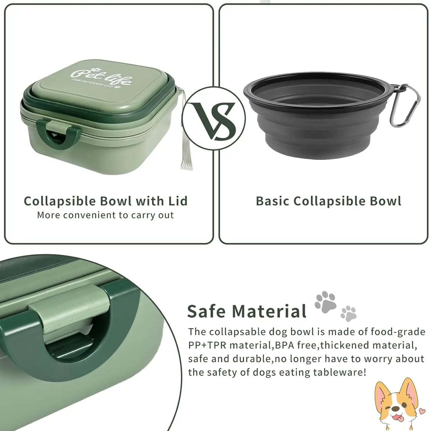 TravelPup™ Collapsible Dog Bowl – Portable 2-in-1 Water & Food Feeder with Lid