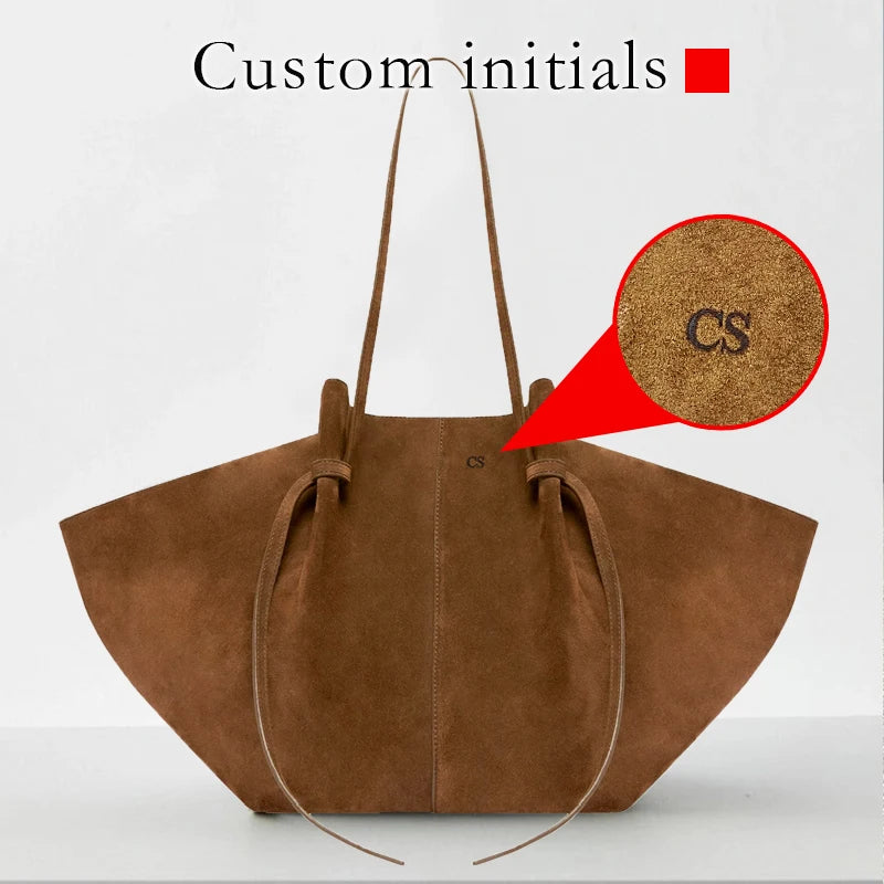 EleganceMonogram™ Custom Initials Tote – Large Capacity Faux Suede Shoulder & Underarm Bag for Women Luxury Designer
