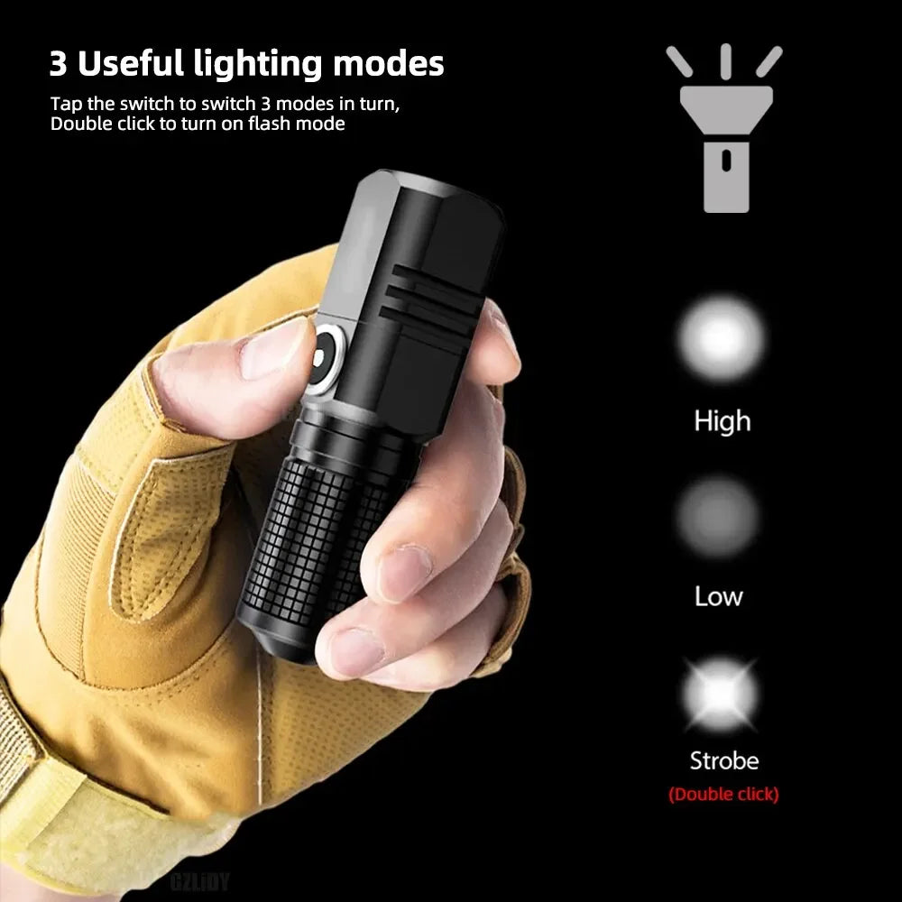 BrightCore Mini Torch – USB-C Rechargeable XHP50 LED Flashlight 1500lm