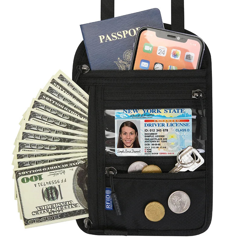 SafePass™ RFID Blocking Passport Wallet – Waterproof Travel Purse with Phone Holder