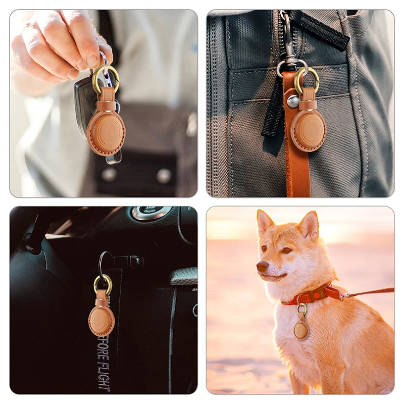 LeatherLink™ Genuine Leather AirTag Keychain – Protective Case & Key Ring Holder for Apple AirTag