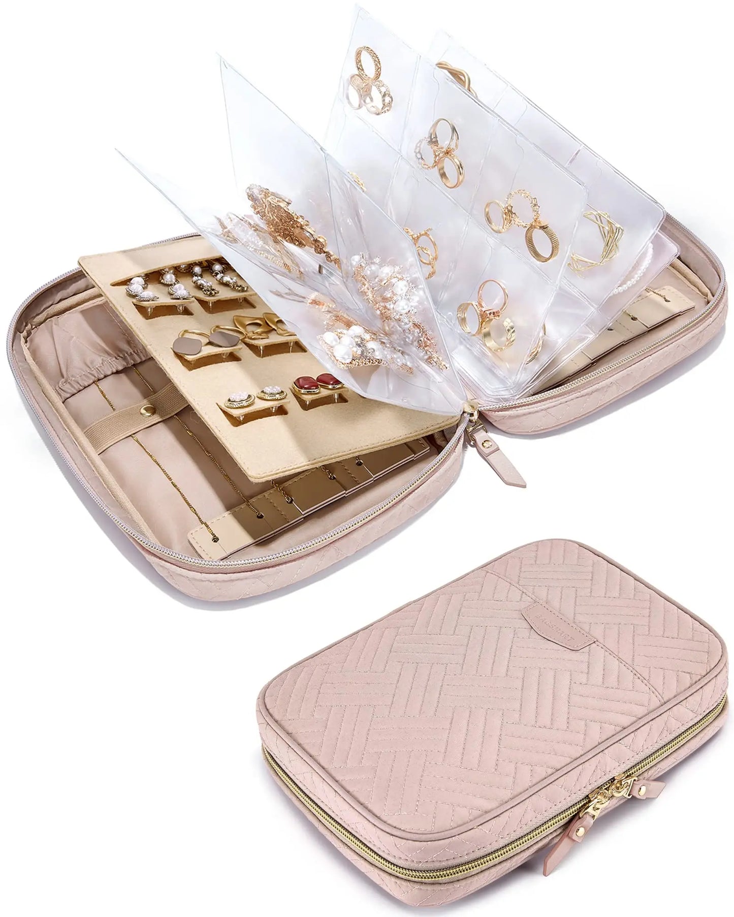 ClearGlam Book – Transparent Jewellery Travel Organiser with Zipper Bags