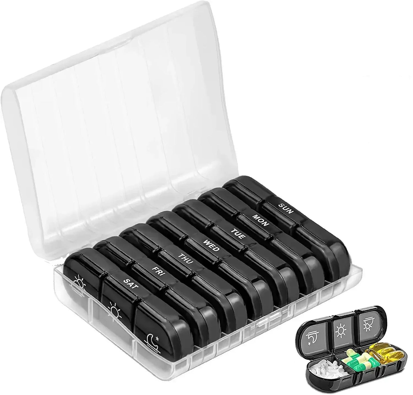 HealthMate™ Portable Pill Box – Daily 3-Time 7-Day Medicine & Supplement Organizer