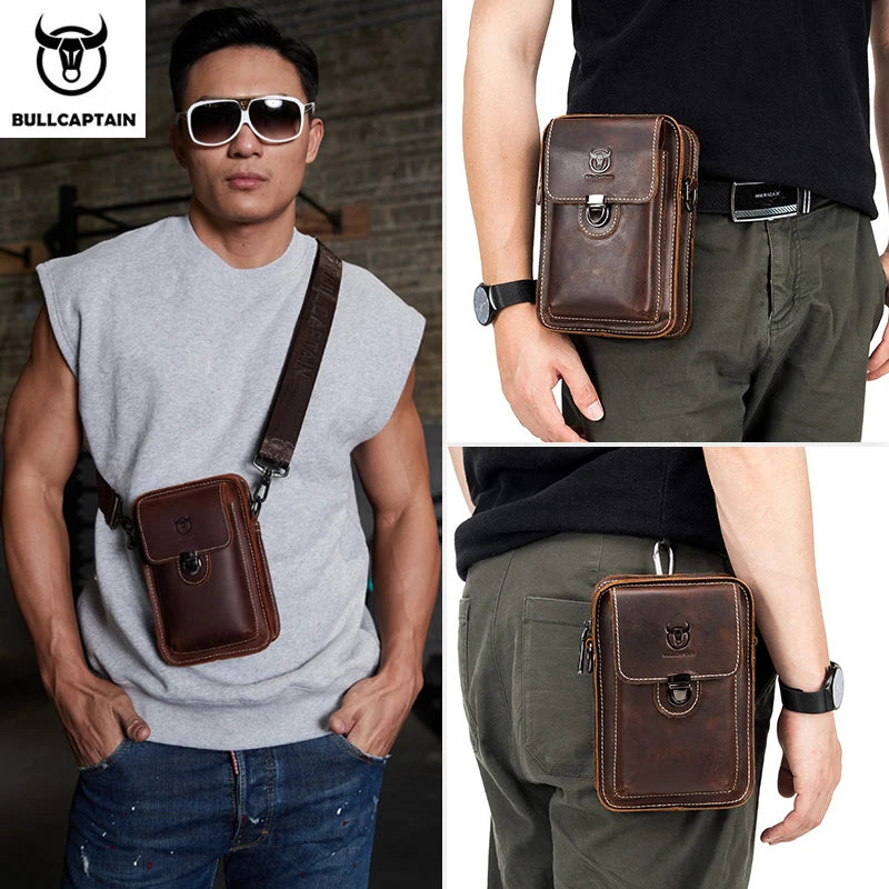 RusticVoyage™ Men’s Crazy Horse Leather Waist Bag – Compact Chest, Shoulder & Belt Carry Pack