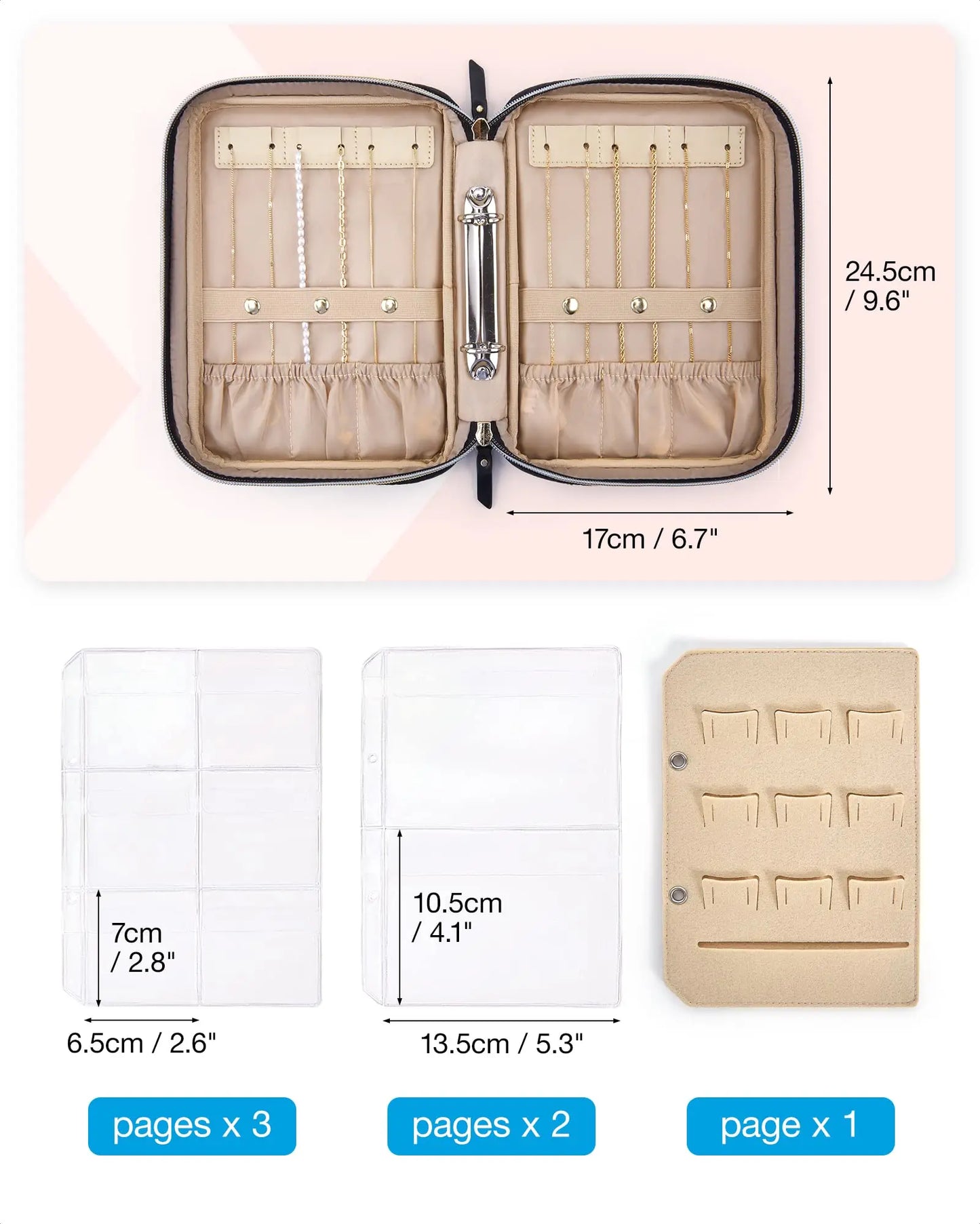ClearGlam Book – Transparent Jewellery Travel Organiser with Zipper Bags