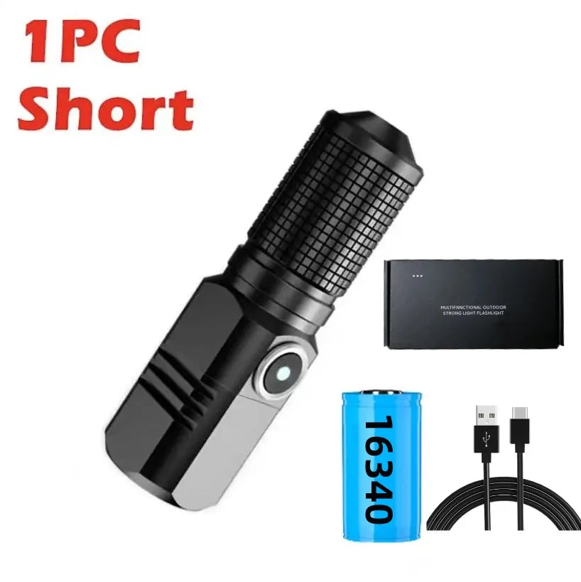 BrightCore Mini Torch – USB-C Rechargeable XHP50 LED Flashlight 1500lm