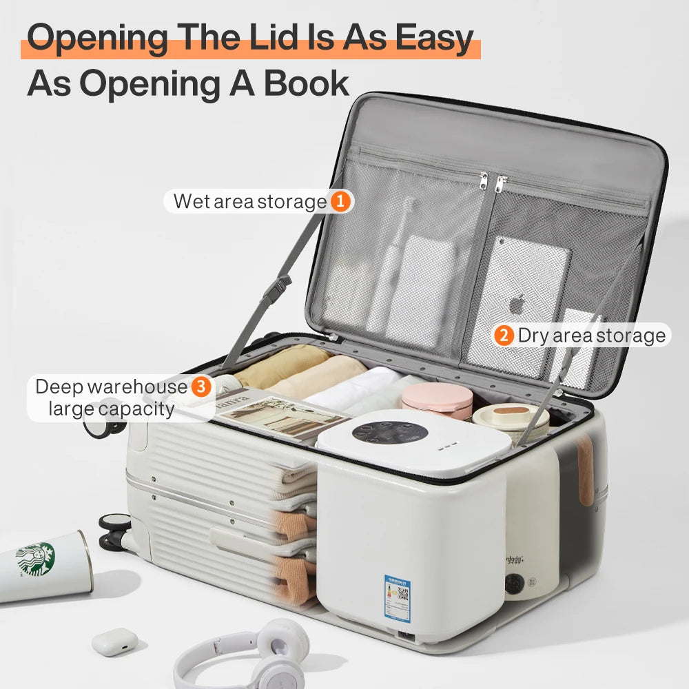 AeroCase™ Aluminium Frame Cabin Suitcase – Rolling Carry-On with USB Port, Cup & Phone Holder (20/24”)