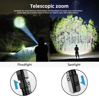 BrightCore Mini Torch – USB-C Rechargeable XHP50 LED Flashlight 1500lm