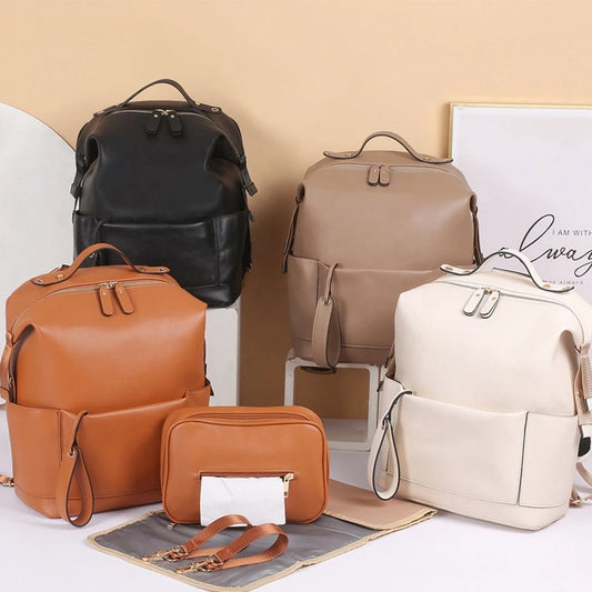 Tote & Tidy Baby Care Bag – Multifunctional Leather Maternity Backpack for Mums