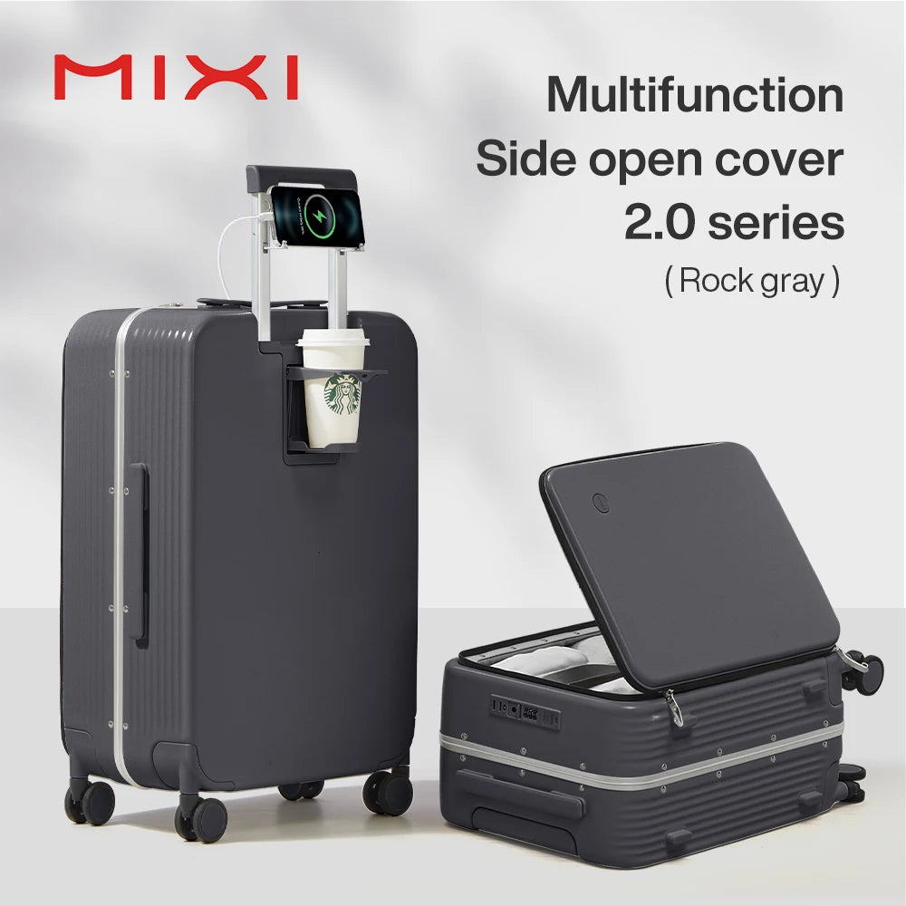 AeroCase™ Aluminium Frame Cabin Suitcase – Rolling Carry-On with USB Port, Cup & Phone Holder (20/24”)