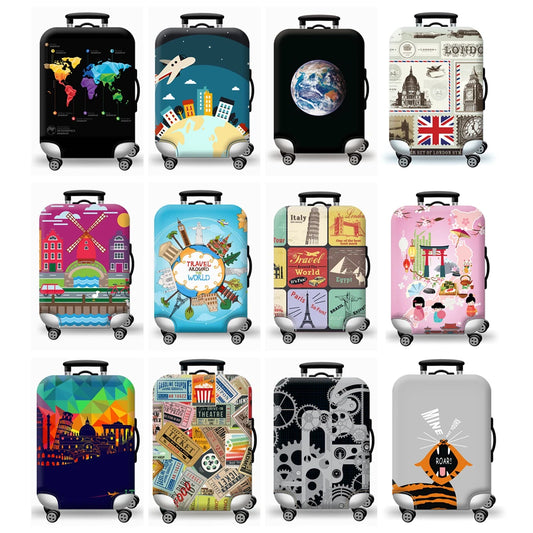 GlobeTrotter™ Elastic World Map Luggage Cover – Thick Zippered Suitcase Protector for 18–32" Bags