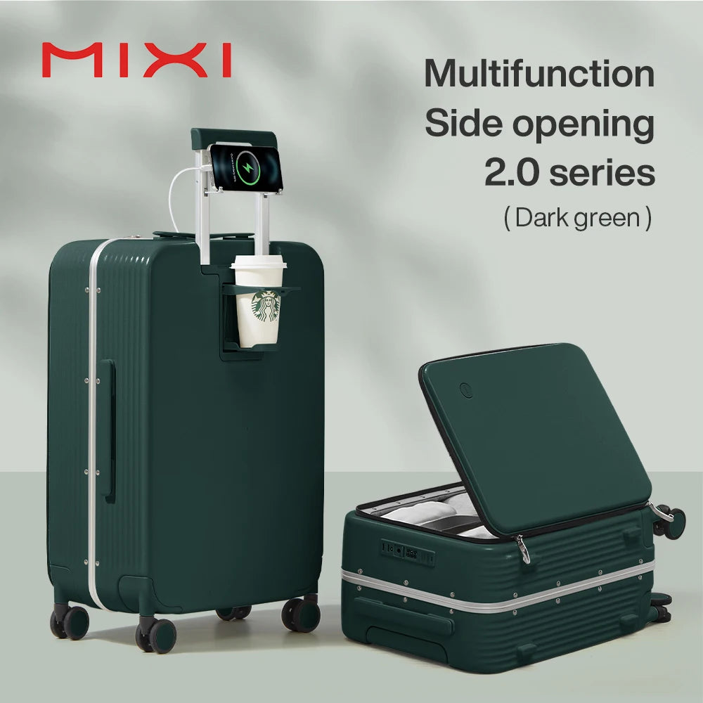 AeroCase™ Aluminium Frame Cabin Suitcase – Rolling Carry-On with USB Port, Cup & Phone Holder (20/24”)