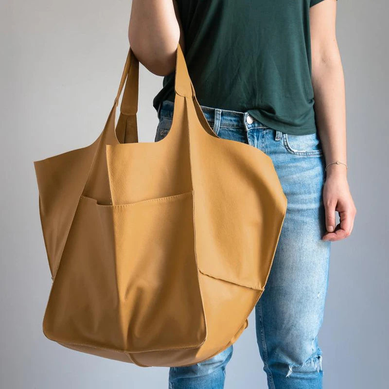 VinTote™ Retro Handmade Women’s Tote – Spacious Solid Colour Shoulder Bag with Zip & Multifunction Handbag