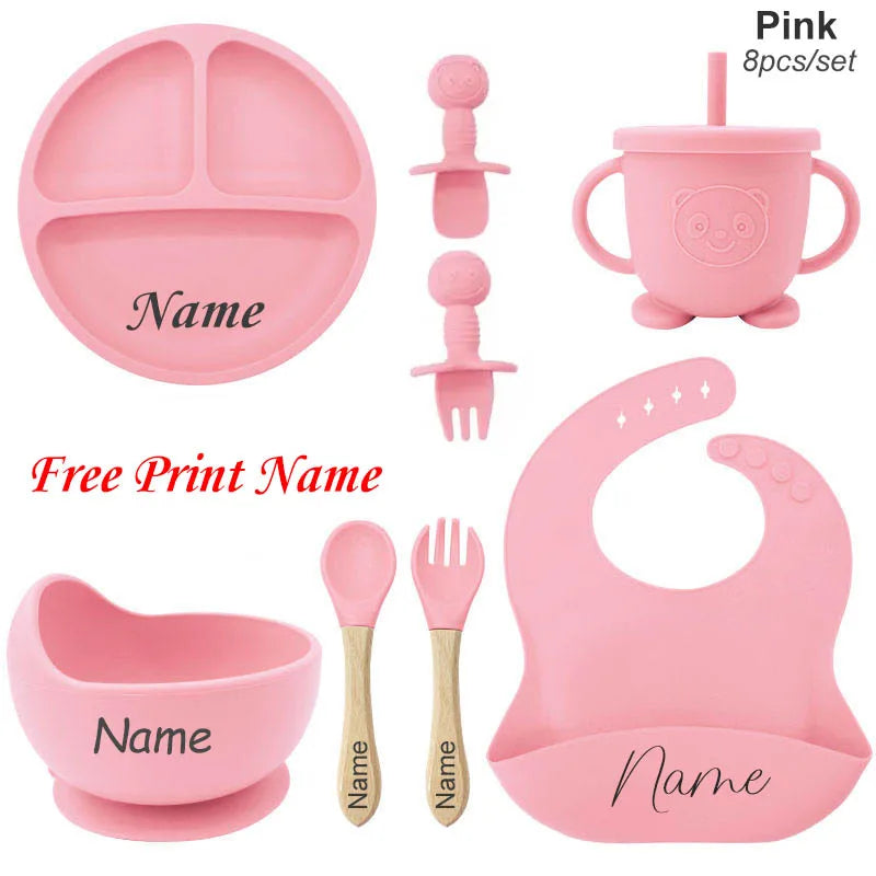 MiniMonogram™ Personalised Kids Feeding Set – Safe Silicone Baby Tableware & Newborn Gift