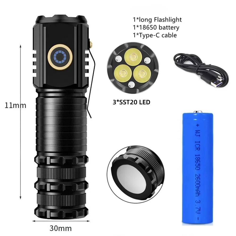 BrightCore Mini Torch – USB-C Rechargeable XHP50 LED Flashlight 1500lm