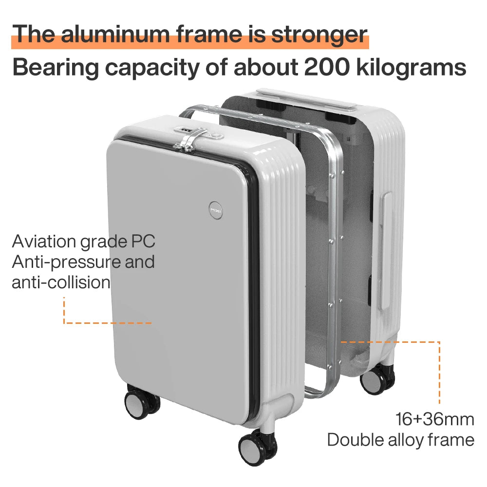 AeroCase™ Aluminium Frame Cabin Suitcase – Rolling Carry-On with USB Port, Cup & Phone Holder (20/24”)