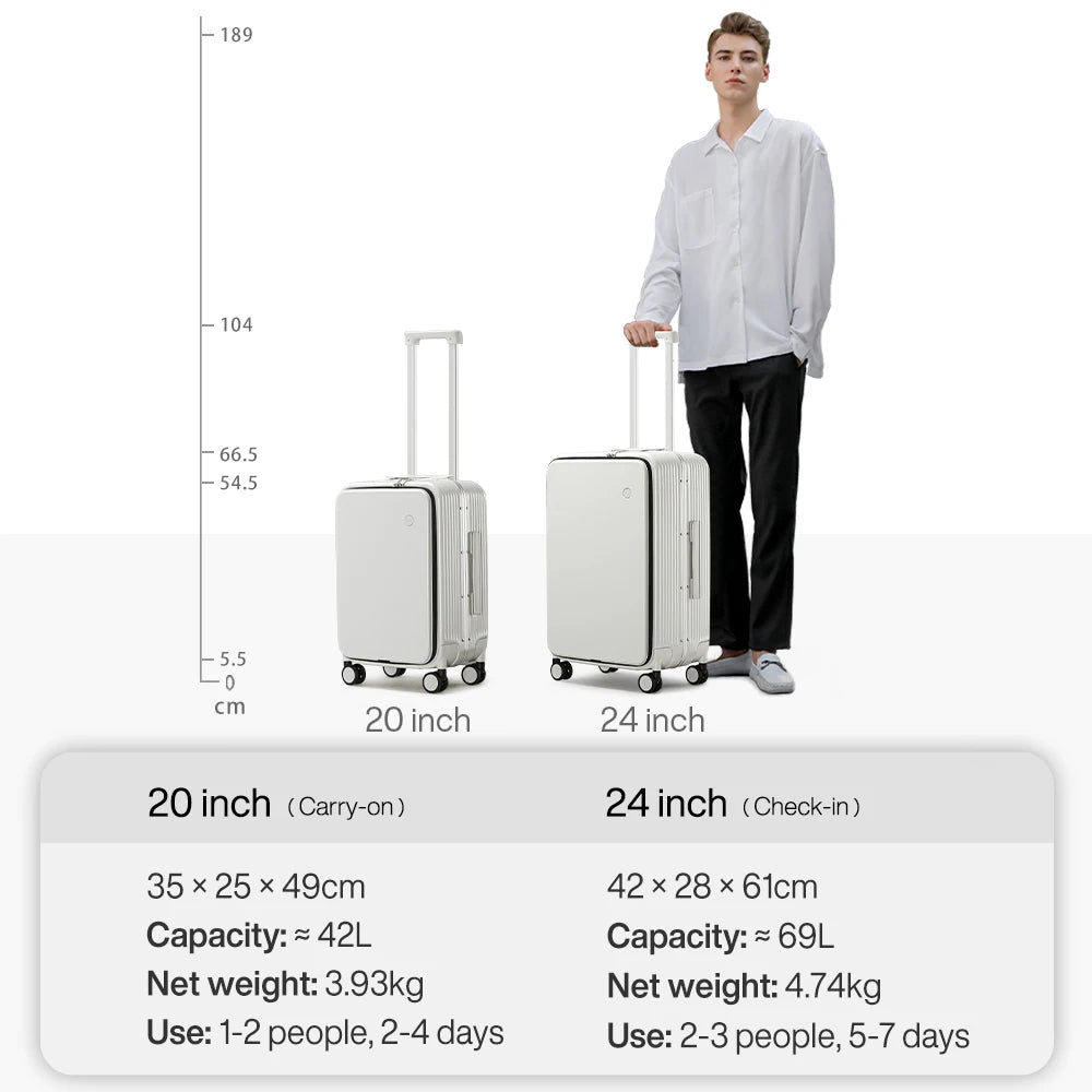 AeroCase™ Aluminium Frame Cabin Suitcase – Rolling Carry-On with USB Port, Cup & Phone Holder (20/24”)